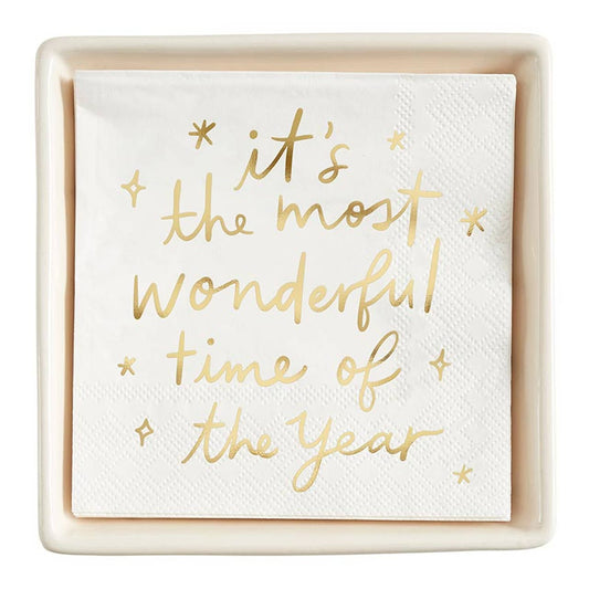 Ceramic Napkin Tray + Napkins - The Most Wonderful Time Of Year - Fancy That