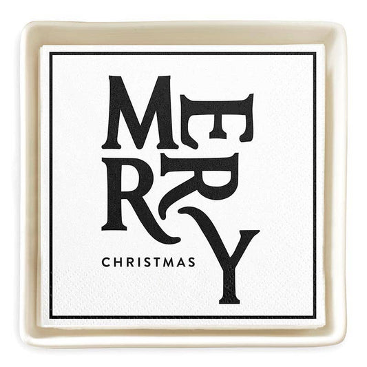 Ceramic Napkin Tray + Napkins - Merry Christmas - Fancy That