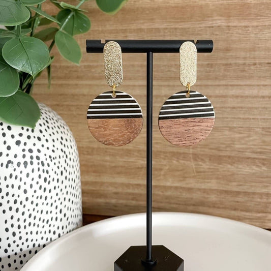 Wood Dangles | Black/White Striped Circles - Fancy That