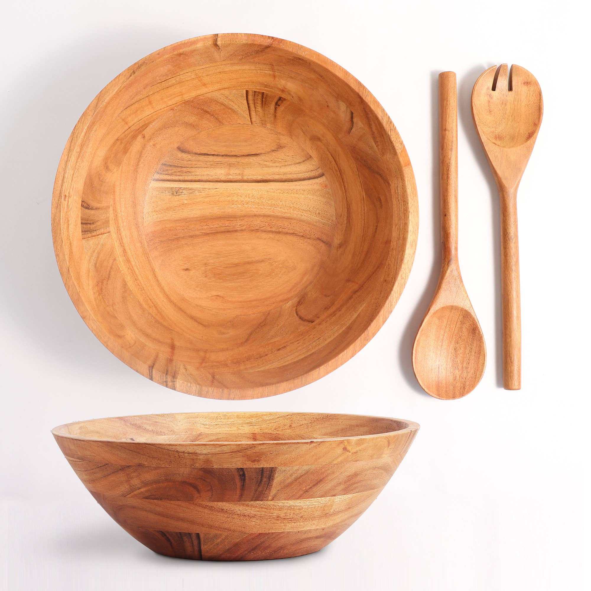 Acacia Salad Wood Bowl with Servers
