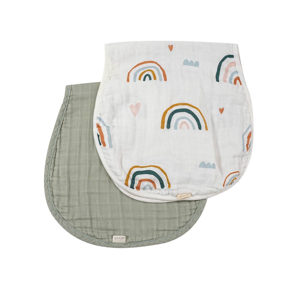 Bamboo Muslin Burp Cloth Set 2-Pack (Rainbow/Apple) - Fancy That