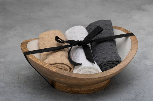 Mini Wooden Serving Bowl with 3 Dish Towels - Fancy That