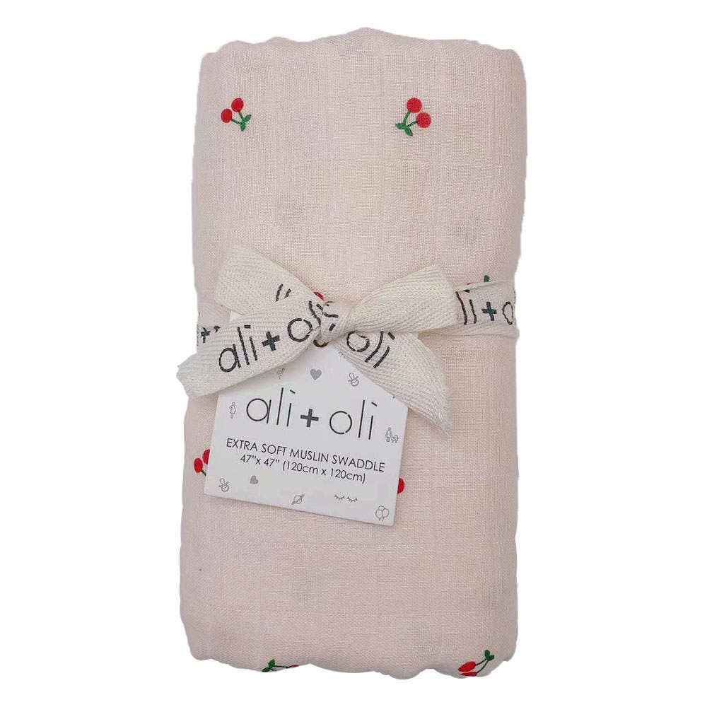 Bamboo Muslin Swaddle Blanket (Cherry) - Fancy That