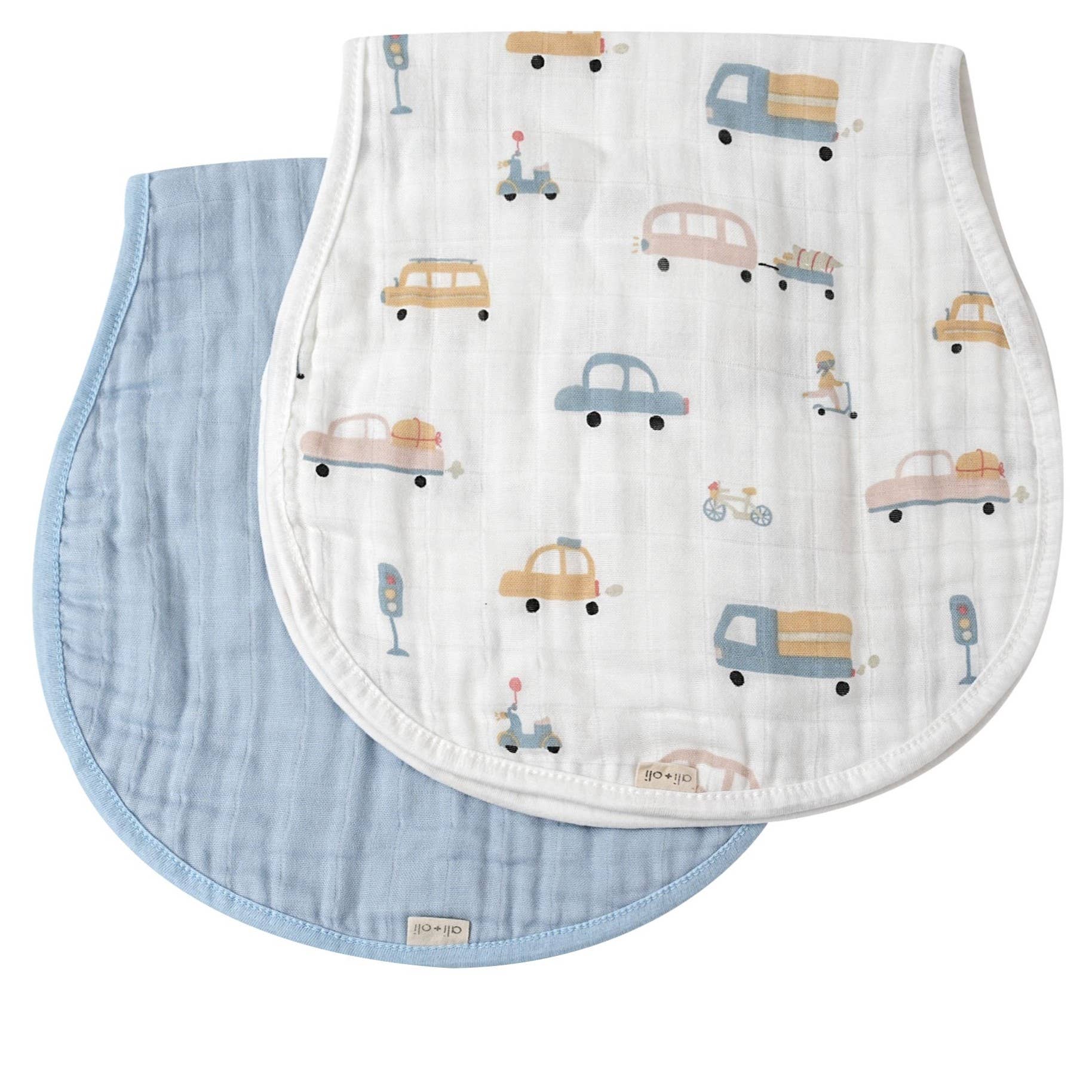 Bamboo Muslin Burp Cloth Set 2-Pack (Autos/Blue) - Fancy That