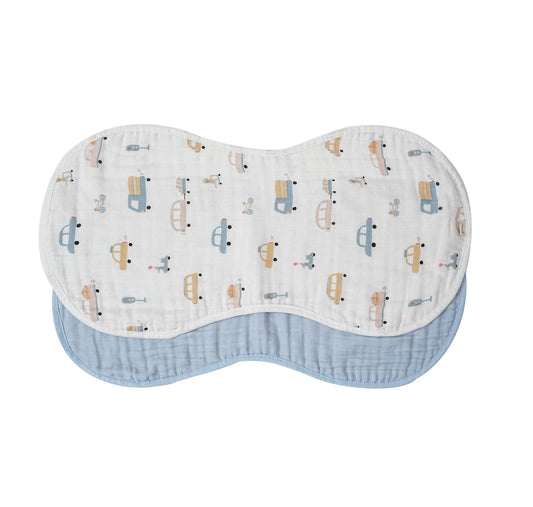 Bamboo Muslin Burp Cloth Set 2-Pack (Autos/Blue) - Fancy That