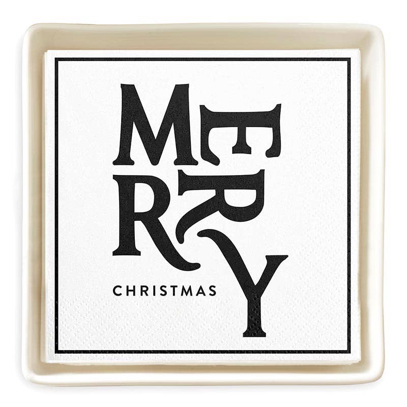 Ceramic Napkin Tray + Napkins - Merry Christmas - Fancy That