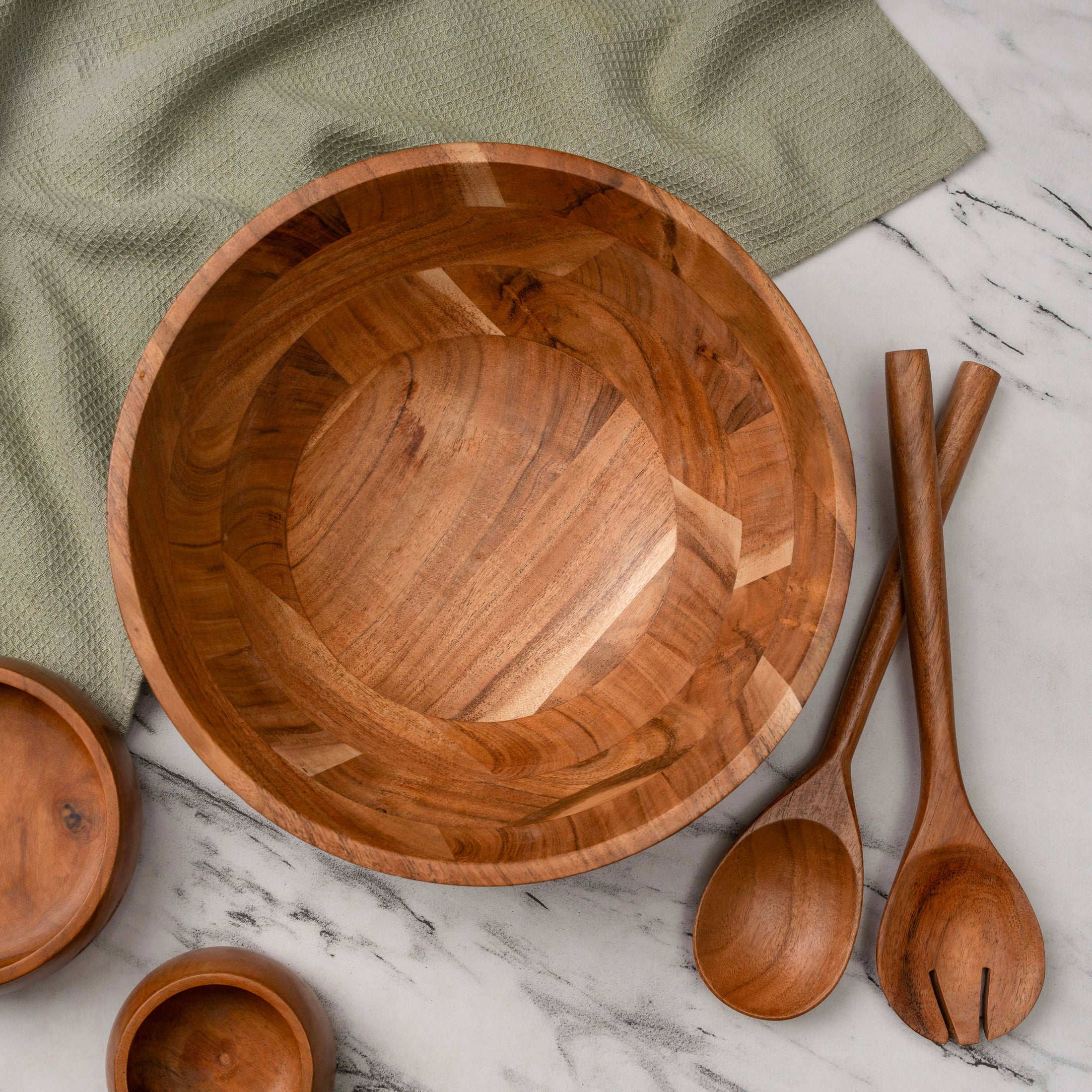 Acacia Salad Wood Bowl with Servers