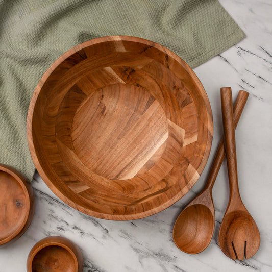 Acacia Salad Wood Bowl with Servers