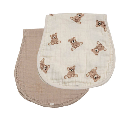 Bamboo Muslin Burp Cloth Set 2-Pack (Teddy/Taupe) - Fancy That