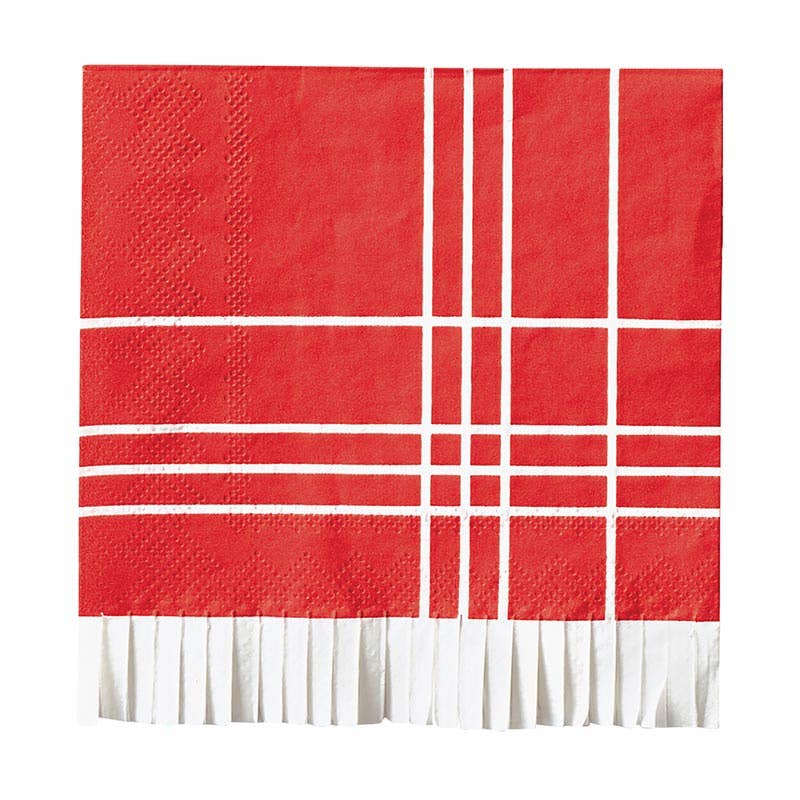 Red Plaid Fringe Cocktail Napkin - Fancy That