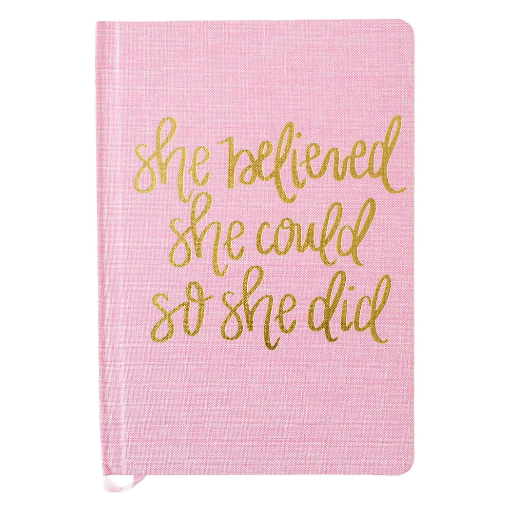 She Believed She Could Pink and Gold Fabric Journal - Fancy That