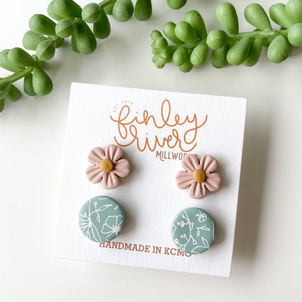 Flower Studs | Double Pack | Clay Earrings - Fancy That